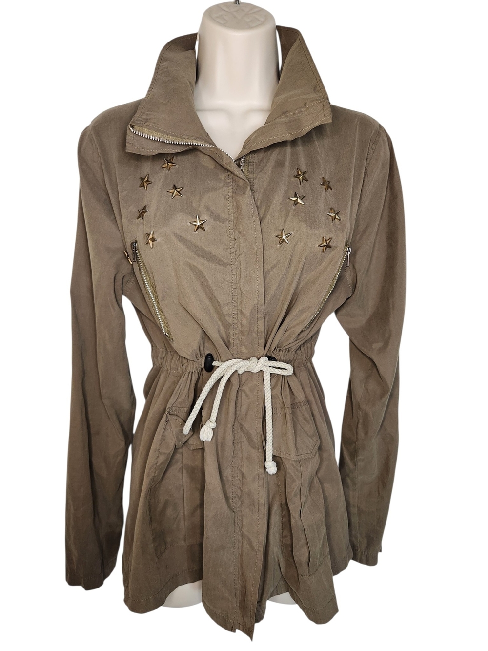 The Hanger Star Studded Utility Jacket Brown Y2K Military Boho Large